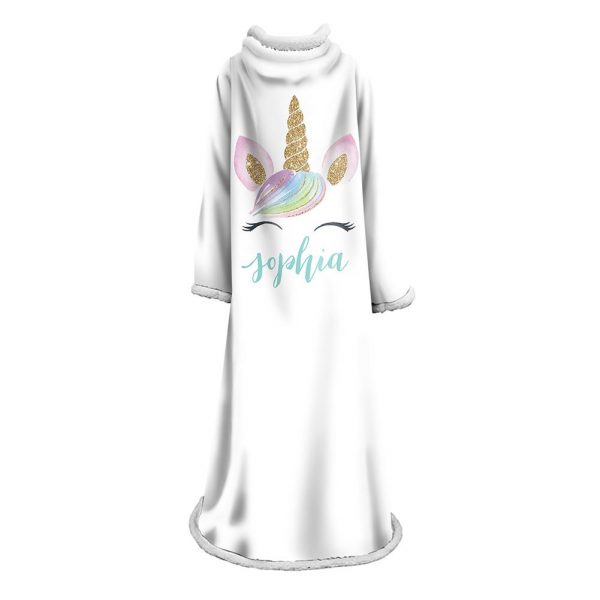 3D Digital Printed Blanket With Sleeves-Cartoon Unicorn Blanket Robe