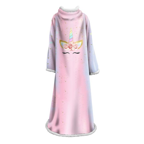 3D Digital Printed Blanket With Sleeves-Cartoon Unicorn Blanket Robe