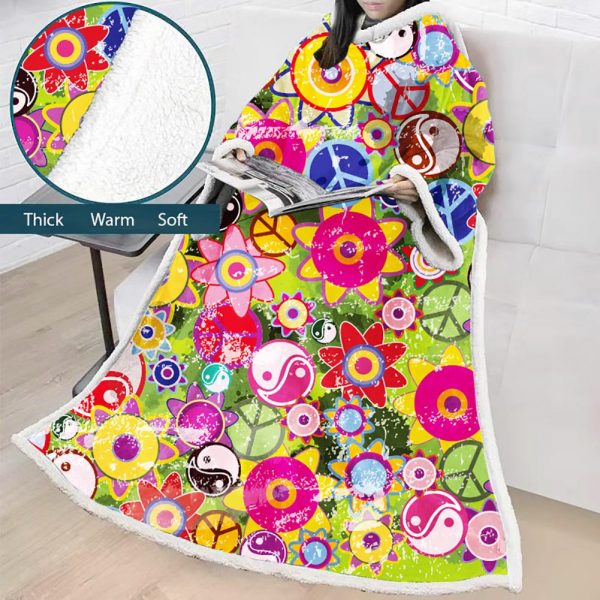 3D Digital Printed Blanket With Sleeves-Hip-Pop Blanket Robe