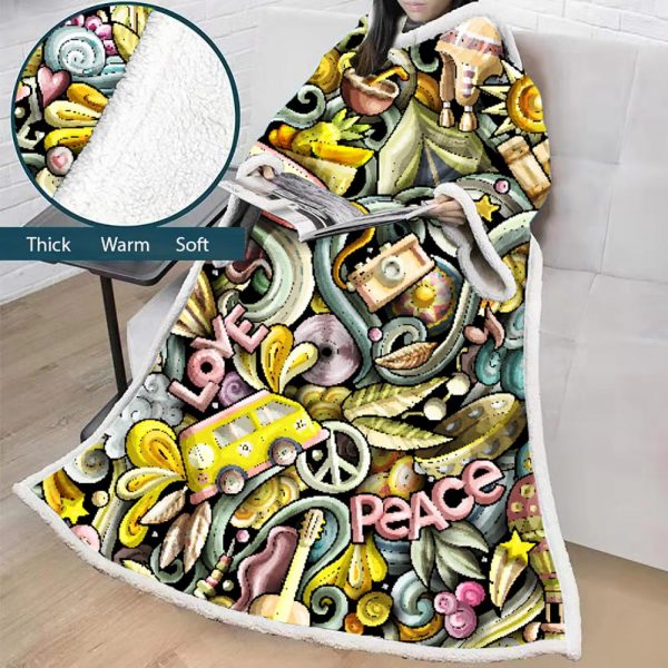 3D Digital Printed Blanket With Sleeves-Hip-Pop Blanket Robe