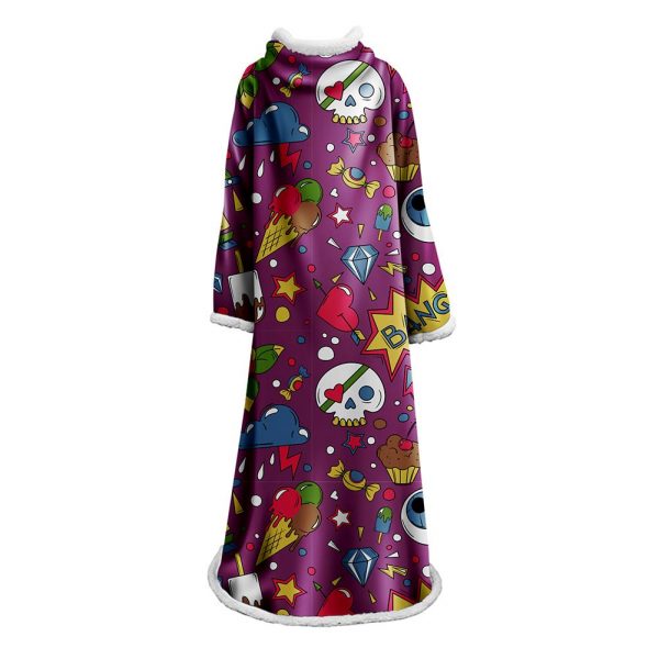 3D Digital Printed Blanket With Sleeves-Horror Cat Blanket Robe