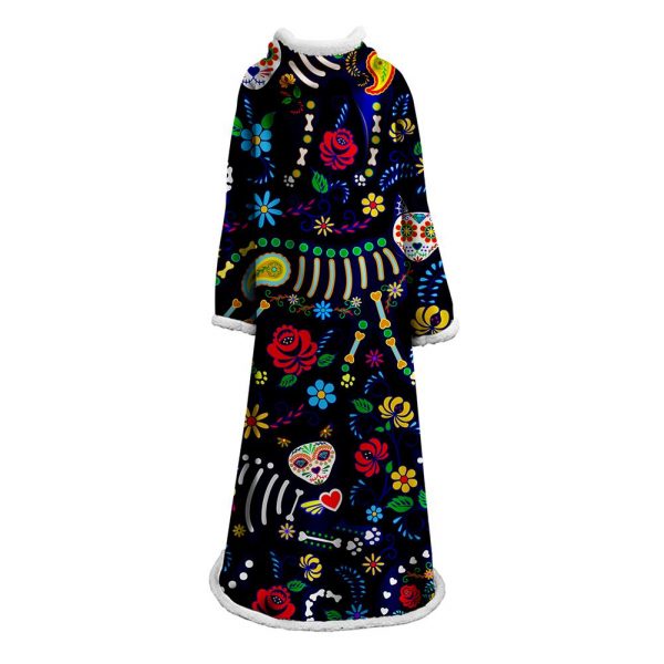 3D Digital Printed Blanket With Sleeves-Horror Cat Blanket Robe