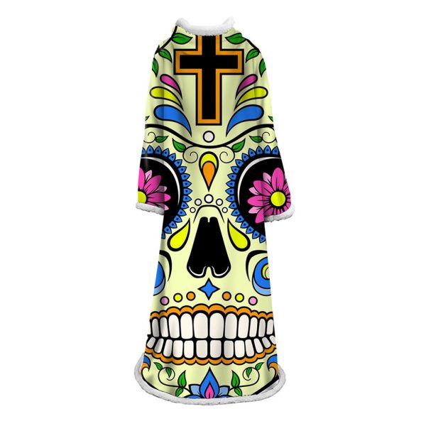 3D Digital Printed Blanket With Sleeves-Horror Skull Blanket Robe