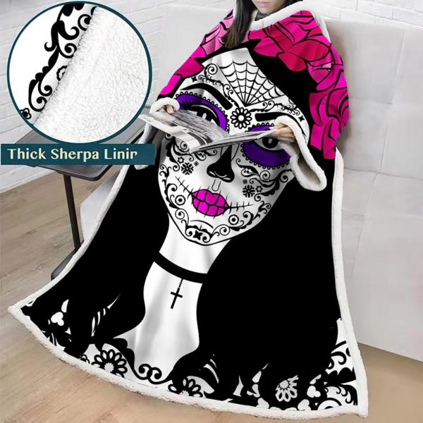 3D Digital Printed Blanket With Sleeves-Horror Skull Blanket Robe