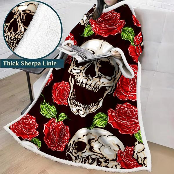 3D Digital Printed Blanket With Sleeves-Horror Skull Blanket Robe