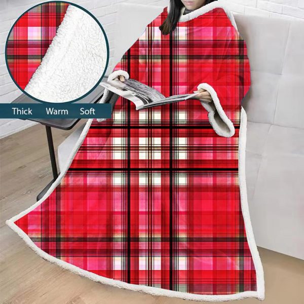 3D Digital Printed Blanket With Sleeves-Plaid Thickened Blanket Robe