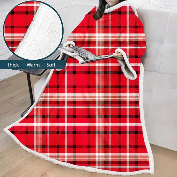 3D Digital Printed Blanket With Sleeves-Plaid Thickened Blanket Robe