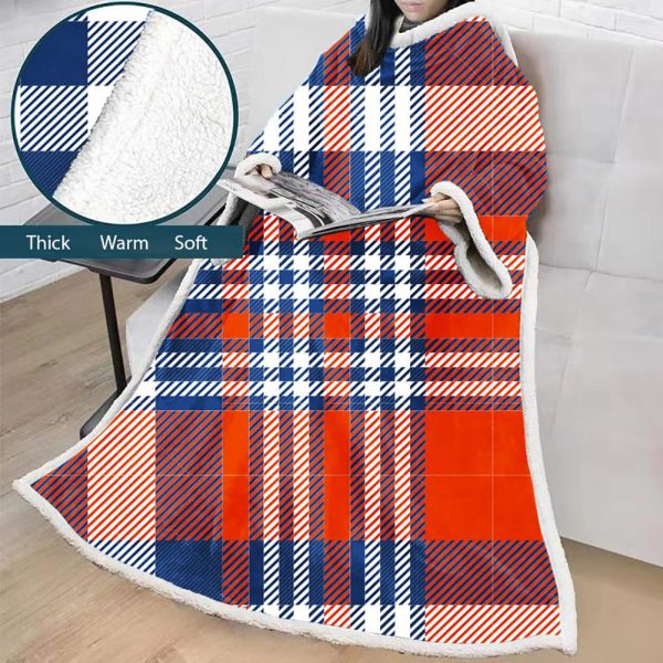 3D Digital Printed Blanket With Sleeves-Plaid Thickened Blanket Robe