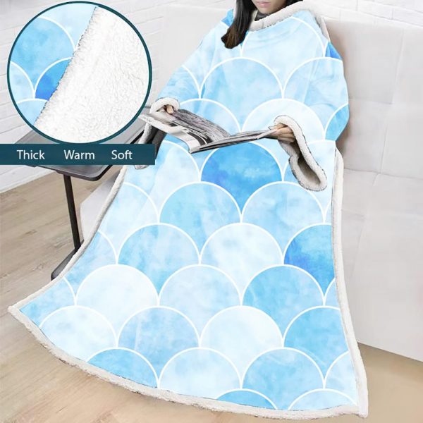 3D Digital Printed Blanket With Sleeves-Scale Blanket Robe