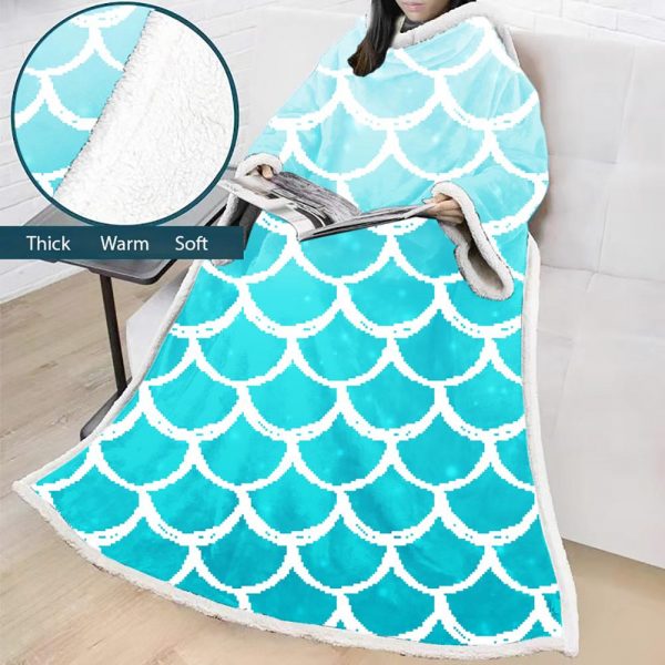 3D Digital Printed Blanket With Sleeves-Scale Blanket Robe