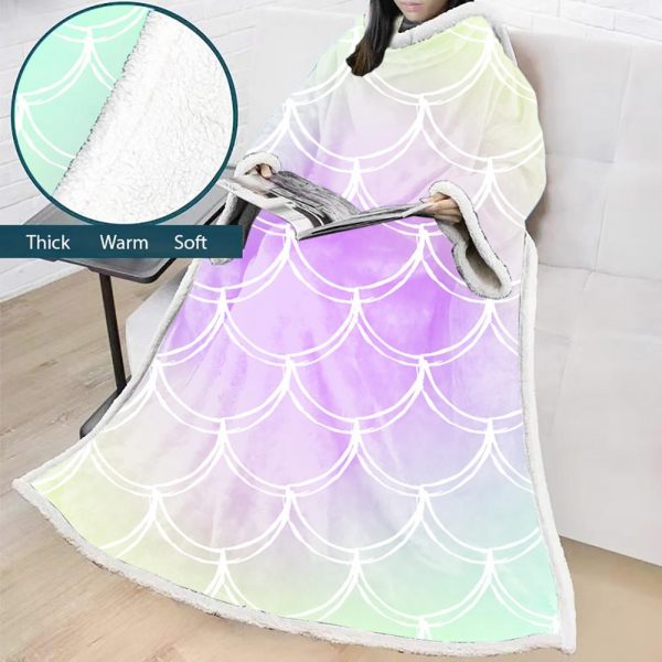 3D Digital Printed Blanket With Sleeves-Scale Blanket Robe
