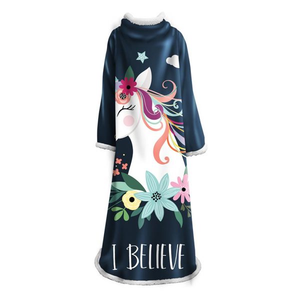 3D Digital Printed Blanket With Sleeves-Unicorn Cartoon Blanket Robe