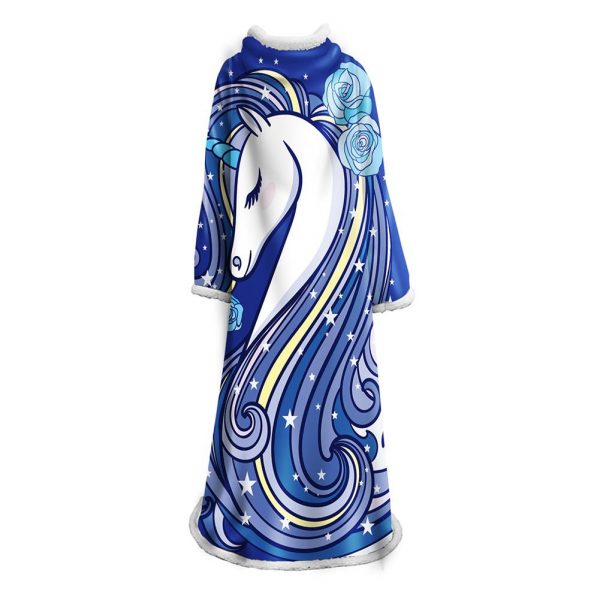 3D Digital Printed Blanket With Sleeves-Unicorn Cartoon Blanket Robe