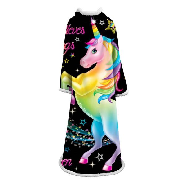 3D Digital Printed Blanket With Sleeves-Unicorn Cartoon Blanket Robe