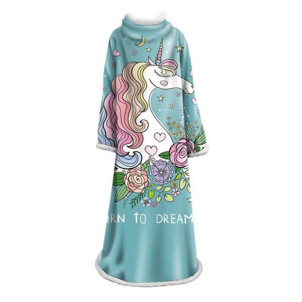 3D Digital Printed Blanket With Sleeves-Unicorn Cartoon Blanket Robe