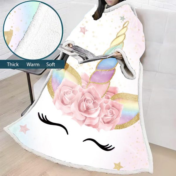 3D Digital Printed Blanket With Sleeves-Unicorn Cartoon Blanket Robe