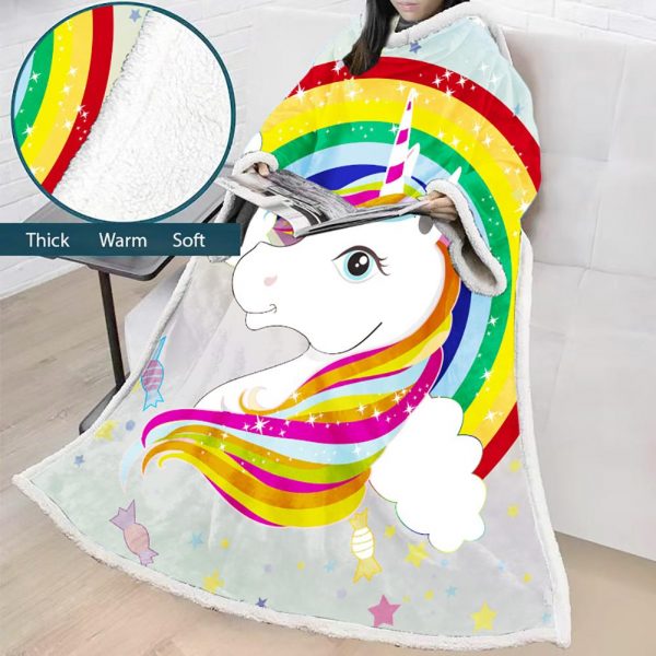 3D Digital Printed Blanket With Sleeves-Unicorn Cartoon Blanket Robe