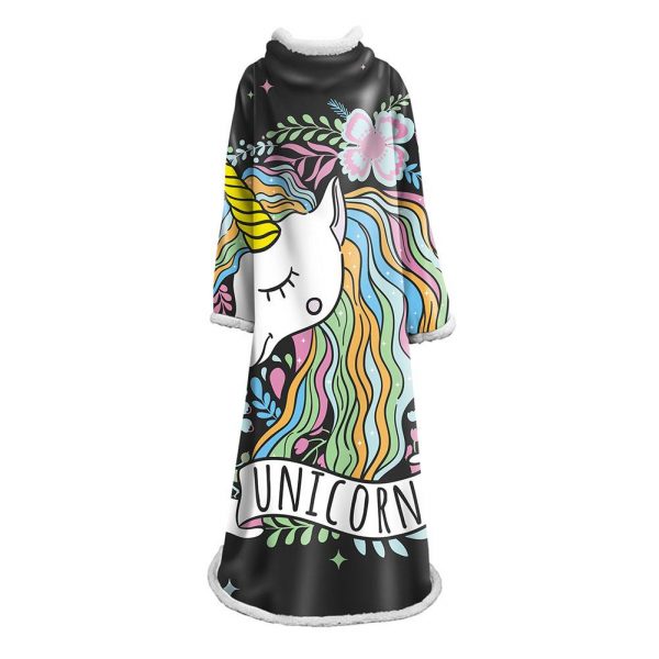 3D Digital Printed Blanket With Sleeves-Unicorn Cartoon Blanket Robe