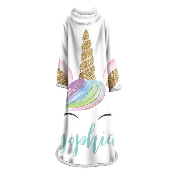3D Digital Printed Blanket With Sleeves-Unicorn Cartoon Blanket Robe
