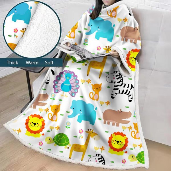 3D Digital Printed Cartoon Blanket With Sleeves-Cute Blanket Robe