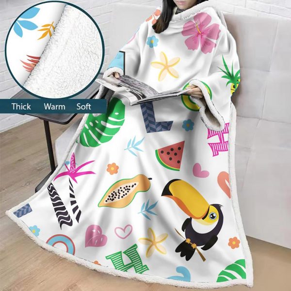 3D Digital Printed Cartoon Blanket With Sleeves-Cute Blanket Robe