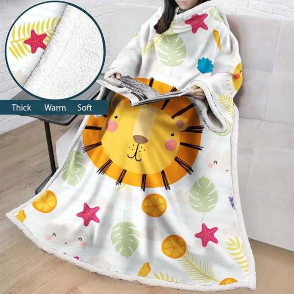 3D Digital Printed Cartoon Blanket With Sleeves-Cute Blanket Robe