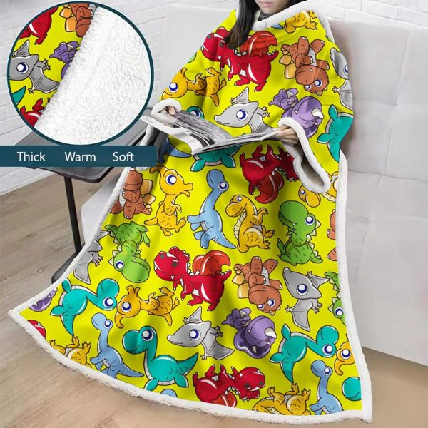 3D Digital Printed Cartoon Blanket With Sleeves-Cute Blanket Robe