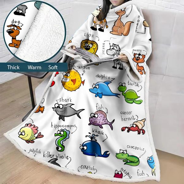 3D Digital Printed Cartoon Blanket With Sleeves-Cute Blanket Robe