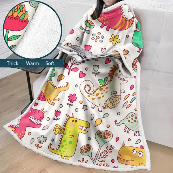 3D Digital Printed Cartoon Blanket With Sleeves-Cute Blanket Robe