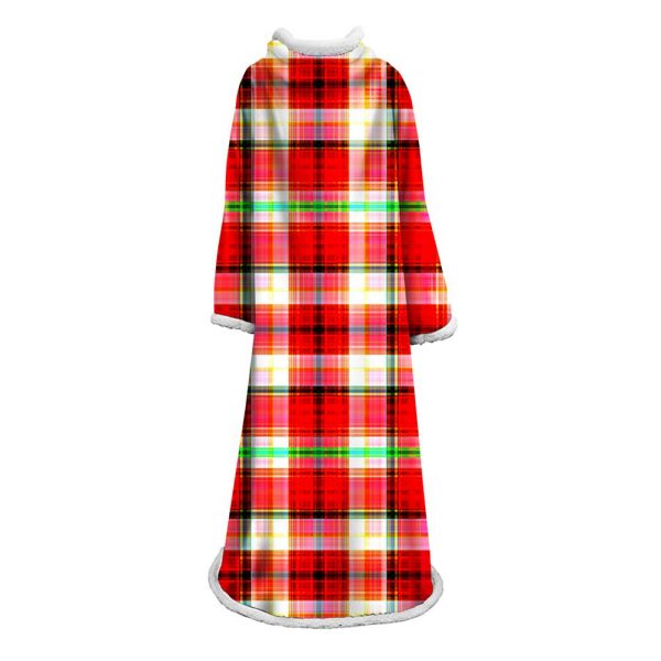 3D Digital Printed Plaid Blanket Robe -Blanket With Sleeves