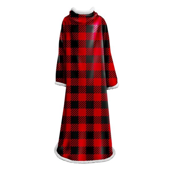 3D Digital Printed Plaid Blanket Robe -Blanket With Sleeves