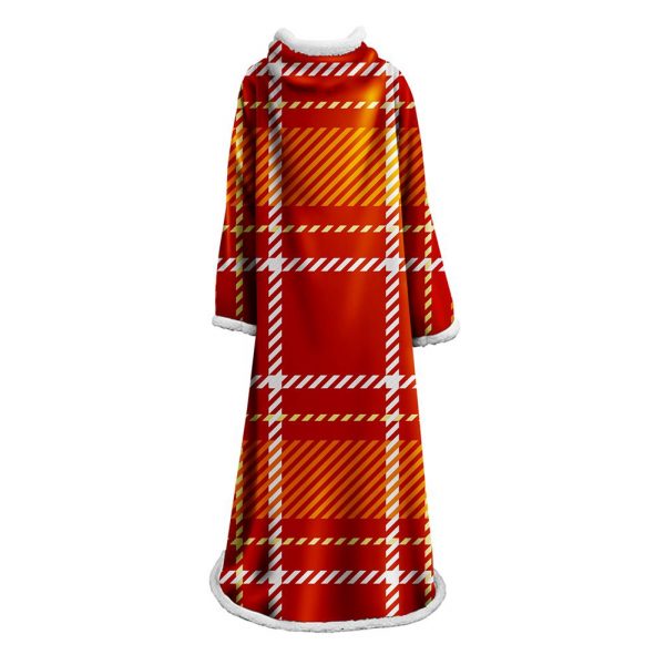 3D Digital Printed Plaid Blanket Robe -Blanket With Sleeves