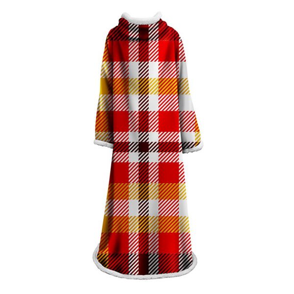 3D Digital Printed Plaid Blanket Robe -Blanket With Sleeves