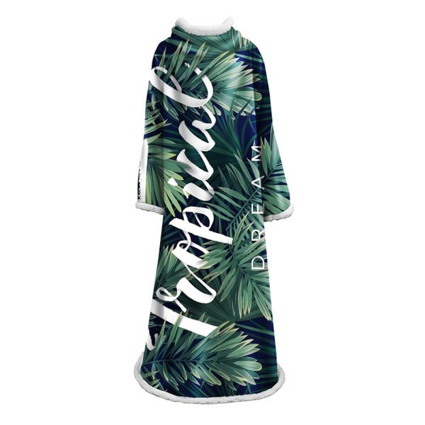 3D Digital Printed Plants Blanket With Sleeves-Leaves Blanket Robe