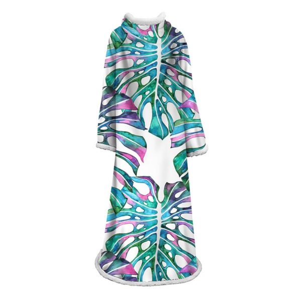 3D Digital Printed Plants Blanket With Sleeves-Leaves Blanket Robe