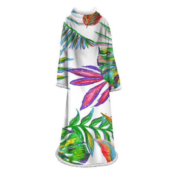 3D Digital Printed Plants Blanket With Sleeves-Leaves Blanket Robe