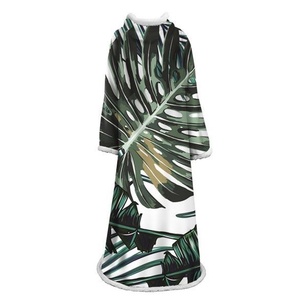 3D Digital Printed Plants Blanket With Sleeves-Leaves Blanket Robe