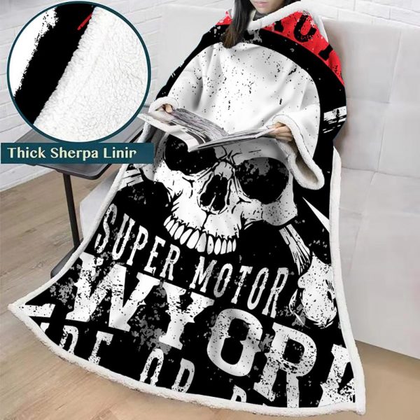 3D Digital Printed Skull Blanket With Sleeves-Horror Blanket Robe