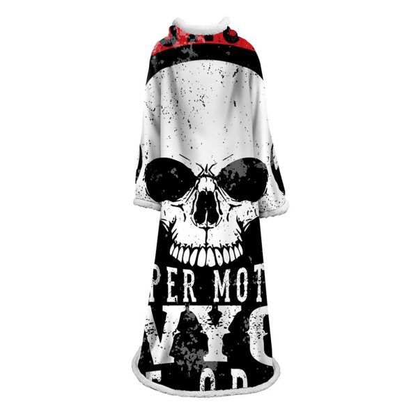 3D Digital Printed Skull Blanket With Sleeves-Horror Blanket Robe