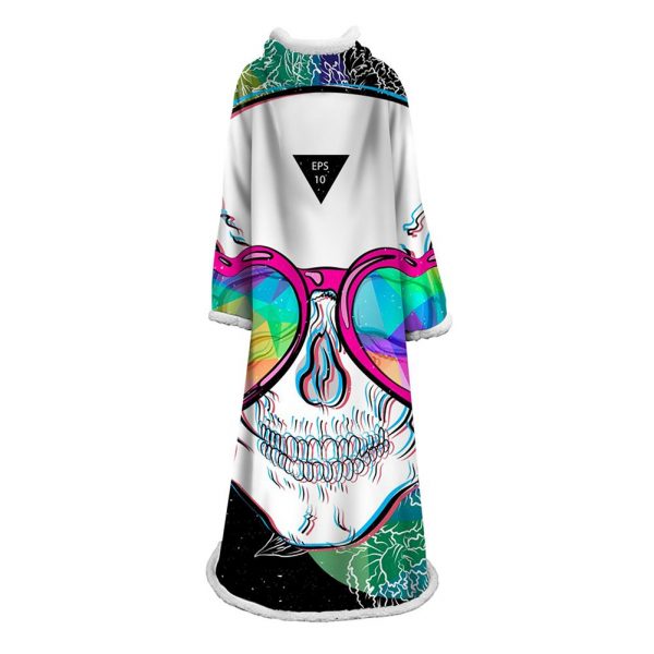 3D Digital Printed Skull Blanket With Sleeves-Horror Blanket Robe