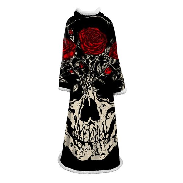 3D Digital Printed Skull Blanket With Sleeves-Horror Blanket Robe