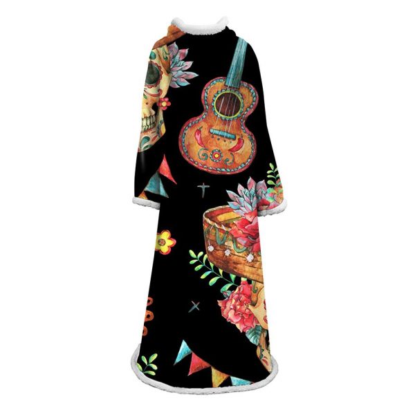 3D Digital Printed Skull Blanket With Sleeves-Horror Blanket Robe