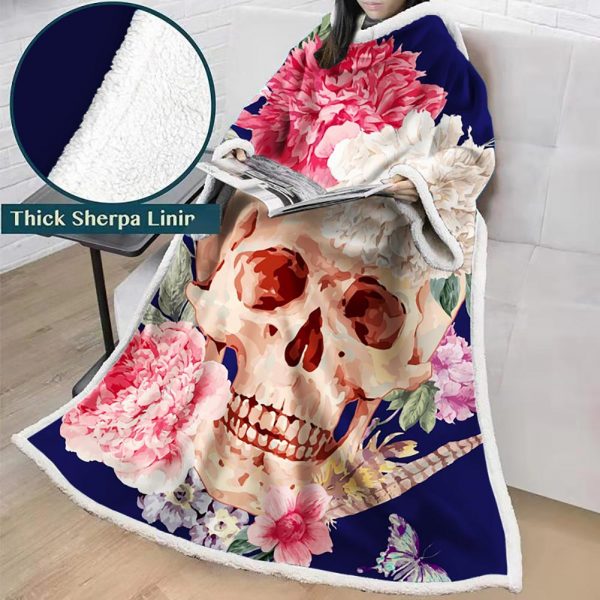 3D Digital Printed Skull Blanket With Sleeves-Horror Blanket Robe