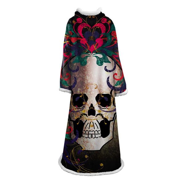 3D Digital Printed Skull Blanket With Sleeves-Horror Blanket Robe