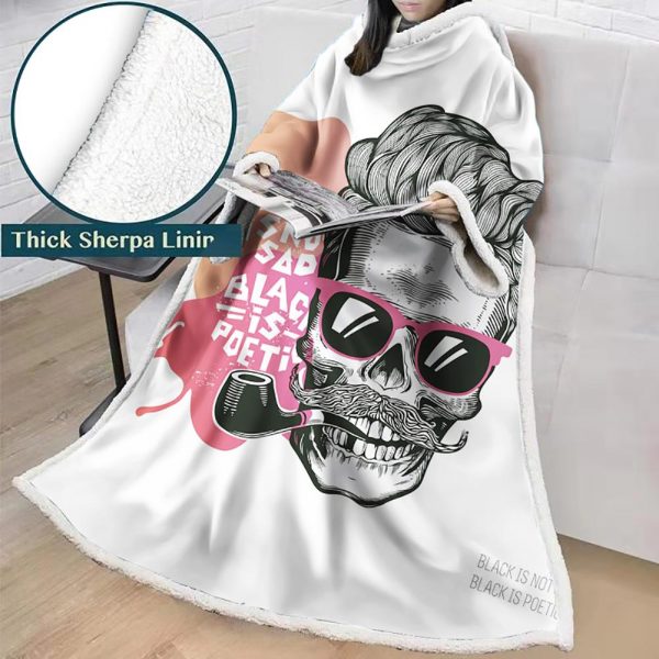3D Digital Printed Skull Blanket With Sleeves-Horror Blanket Robe