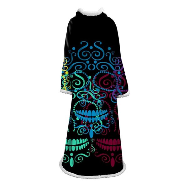 3D Digital Printed Skull Blanket With Sleeves-Horror Blanket Robe