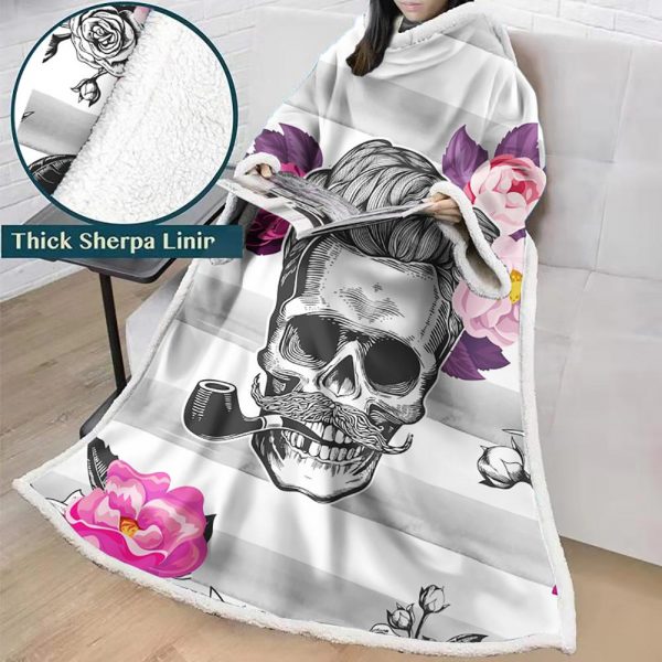 3D Digital Printed Skull Blanket With Sleeves-Horror Blanket Robe