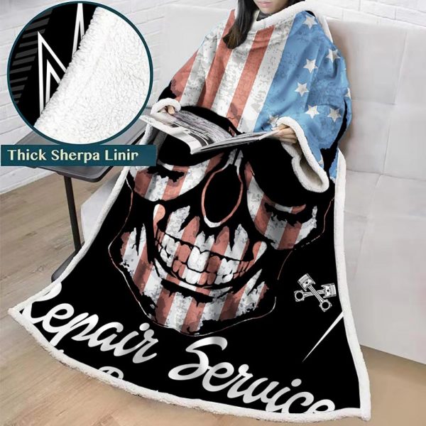 3D Digital Printed Skull Blanket With Sleeves-Horror Blanket Robe