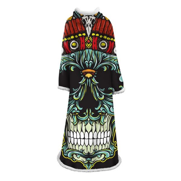 3D Digital Printed Skull Blanket With Sleeves-Horror Blanket Robe