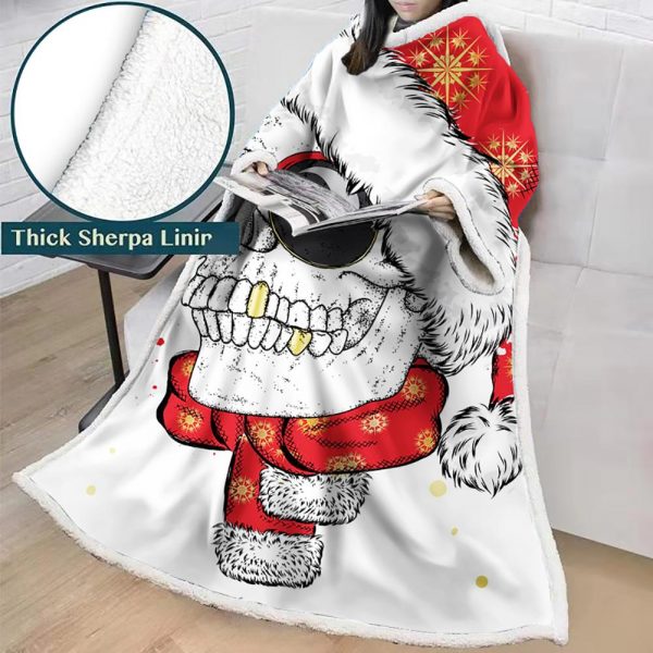 3D Digital Printed Skull Blanket With Sleeves-Horror Blanket Robe